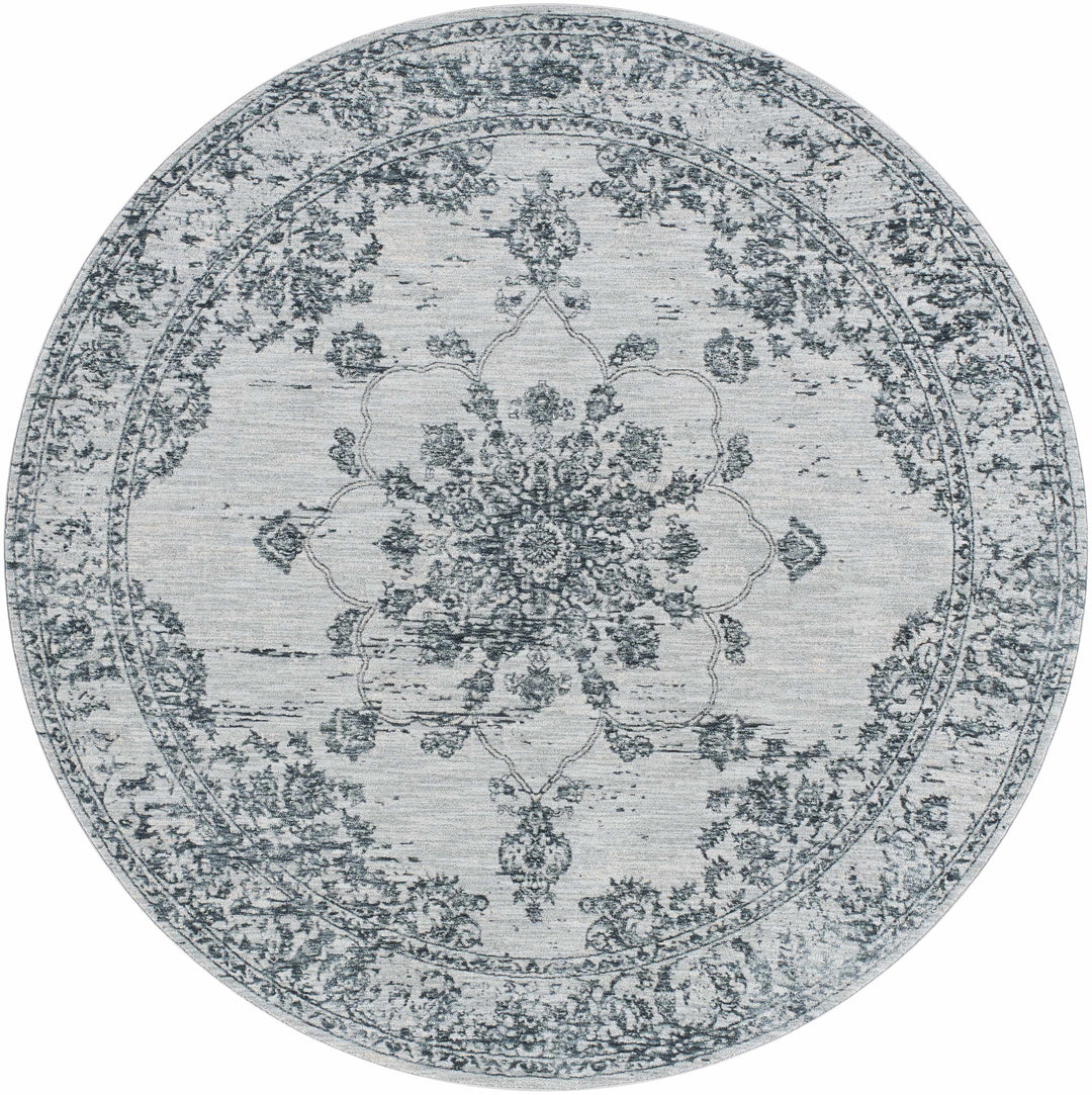 Traditional Medallion Gray And Ivory Machine Woven Rug