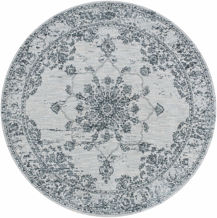 Traditional Medallion Gray And Ivory Machine Woven Rug