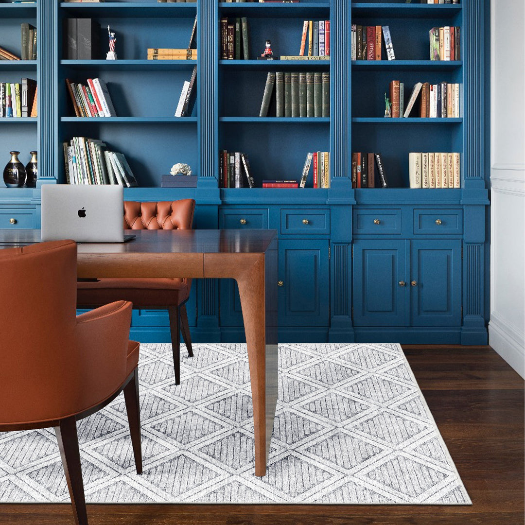 Modern Geometrical Silver Machine Washable Cotton Area Rug