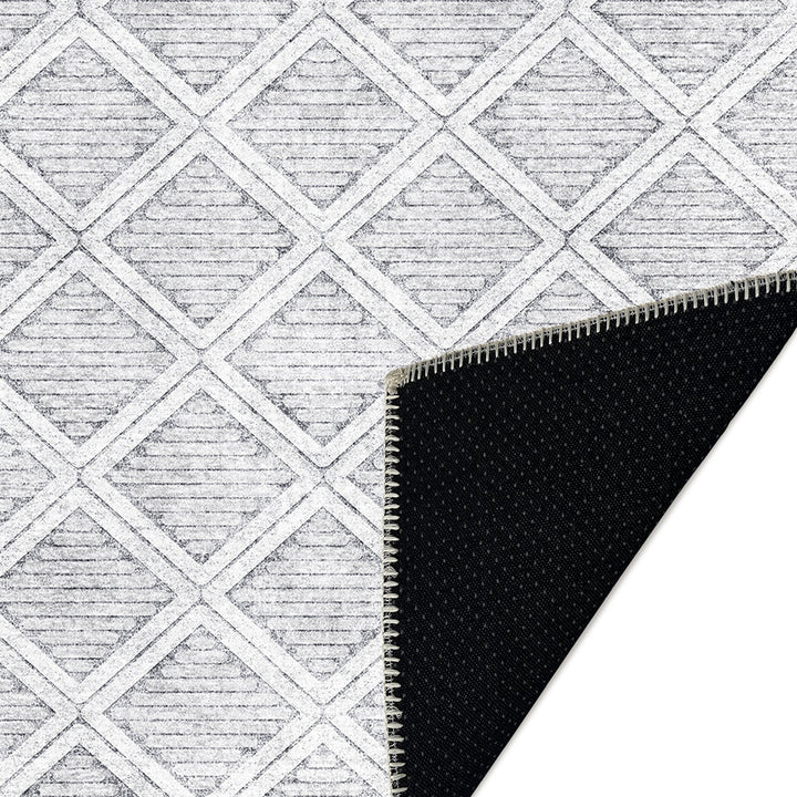 Modern Geometrical Silver Machine Washable Cotton Area Rug