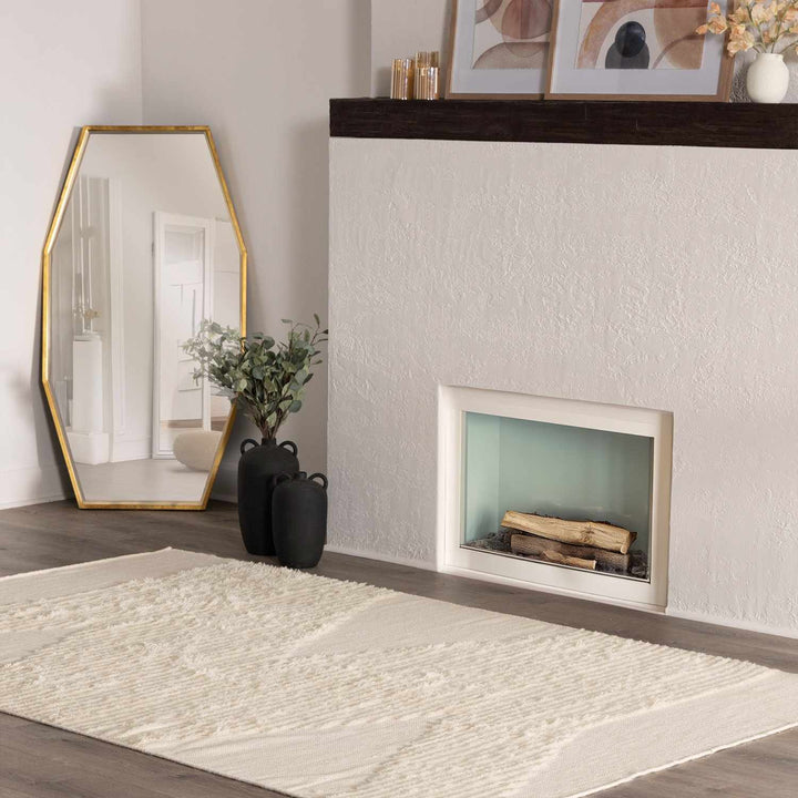 Woodew Modern Style Ivory Hand Woven Wool Area Rug