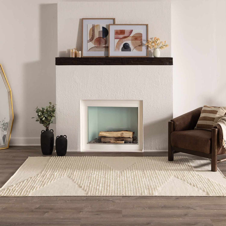 Woodew Modern Style Ivory Hand Woven Wool Area Rug