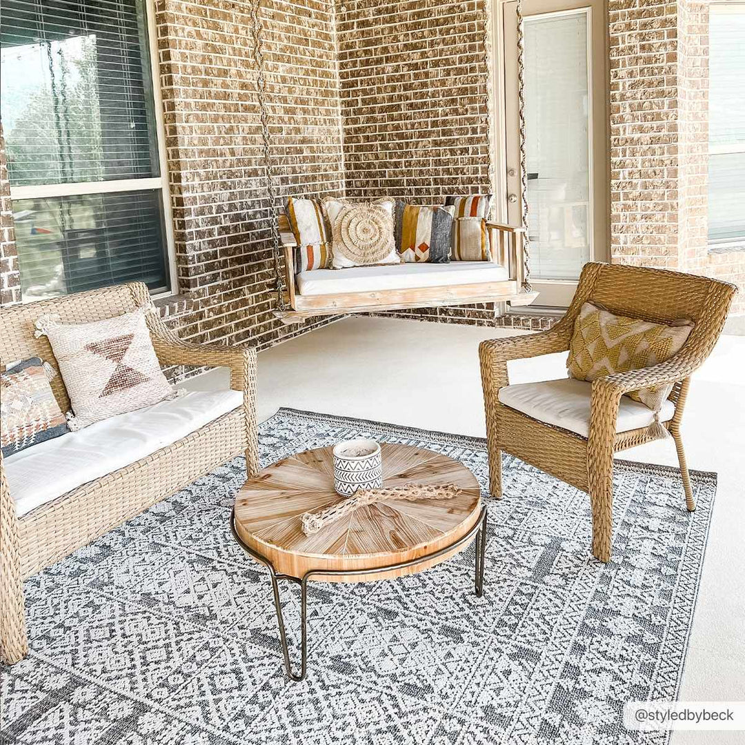 Ware Bohemian Style Gray And Ivory Outdoor Rug