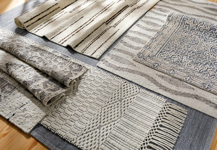 Limoges Ivory And Black Modern Geometrical Hand Woven Area Rug