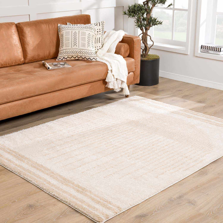 Apichu Contemporary Geometrical Beige And Camel Washable Area Rug