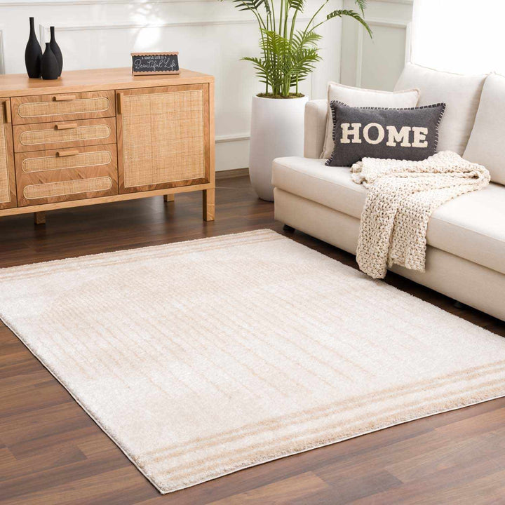 Apichu Contemporary Geometrical Beige And Camel Washable Area Rug