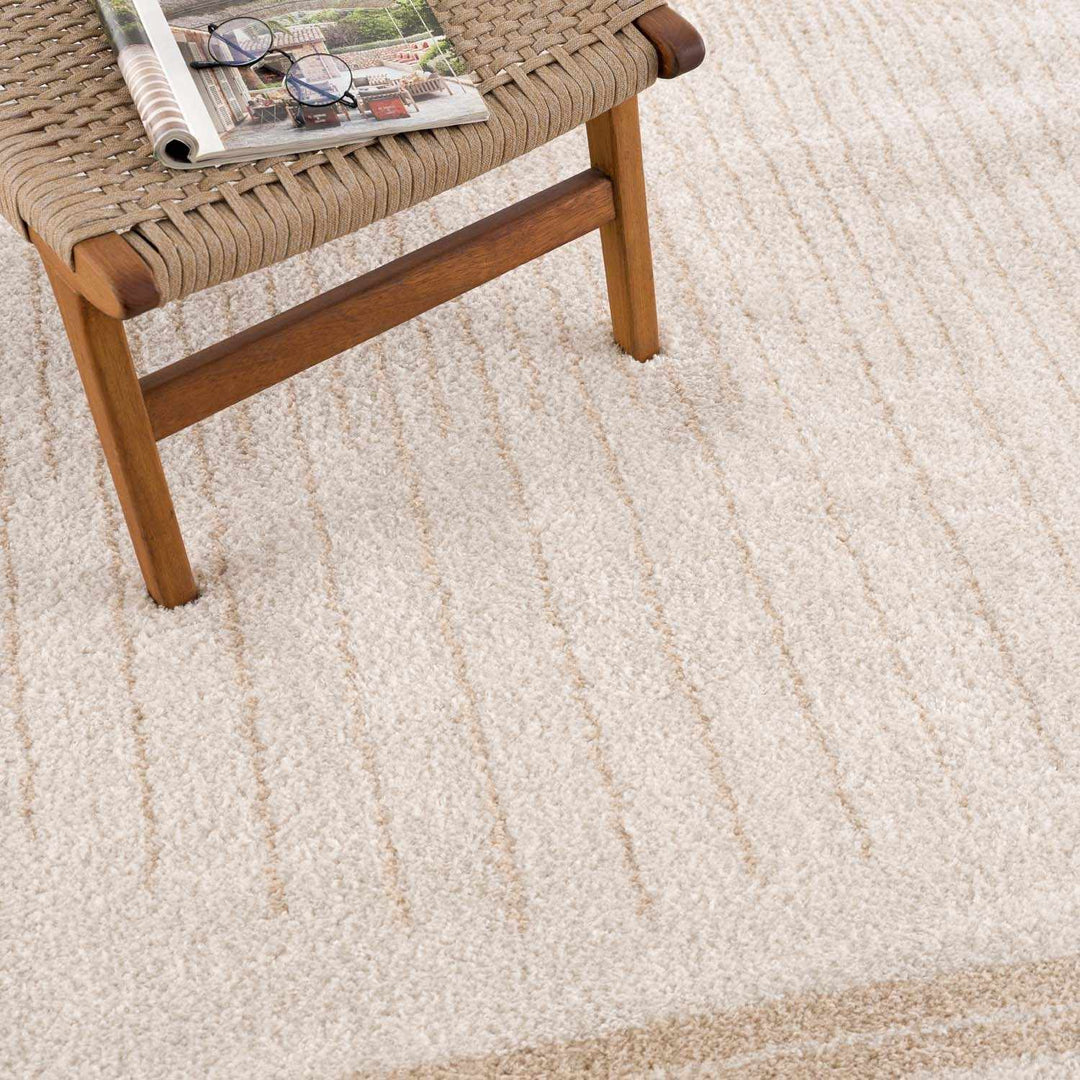 Apichu Contemporary Geometrical Beige And Camel Washable Area Rug