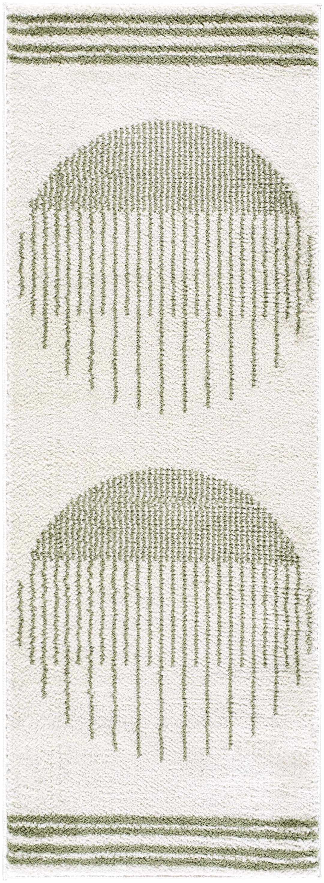 Apichu Contemporary Geometrical Beige And Green Washable Area Rug