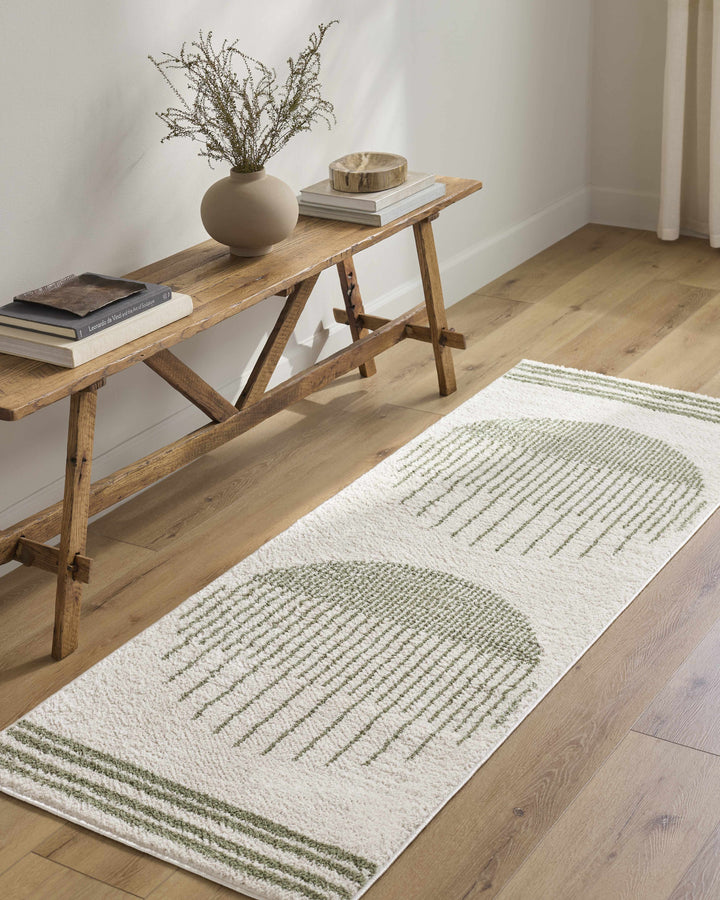 Apichu Contemporary Geometrical Beige And Green Washable Area Rug