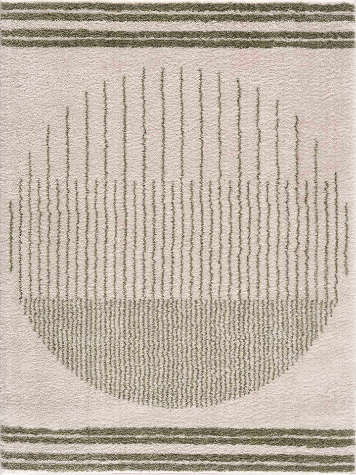 Apichu Contemporary Geometrical Beige And Green Washable Area Rug
