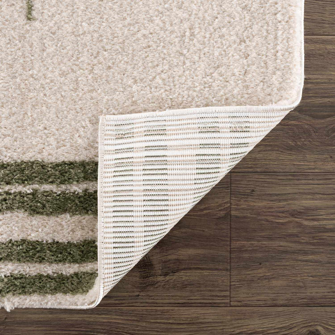 Apichu Contemporary Geometrical Beige And Green Washable Area Rug