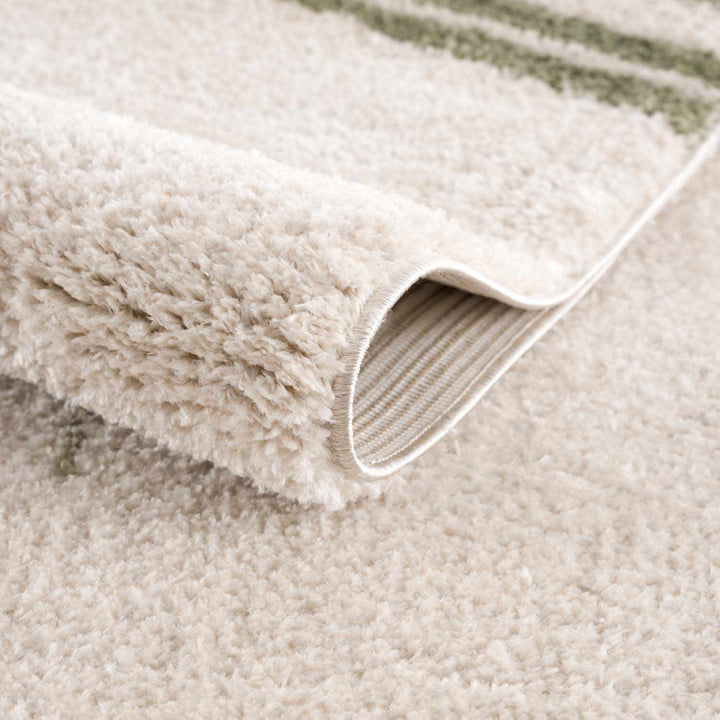 Apichu Contemporary Geometrical Beige And Green Washable Area Rug
