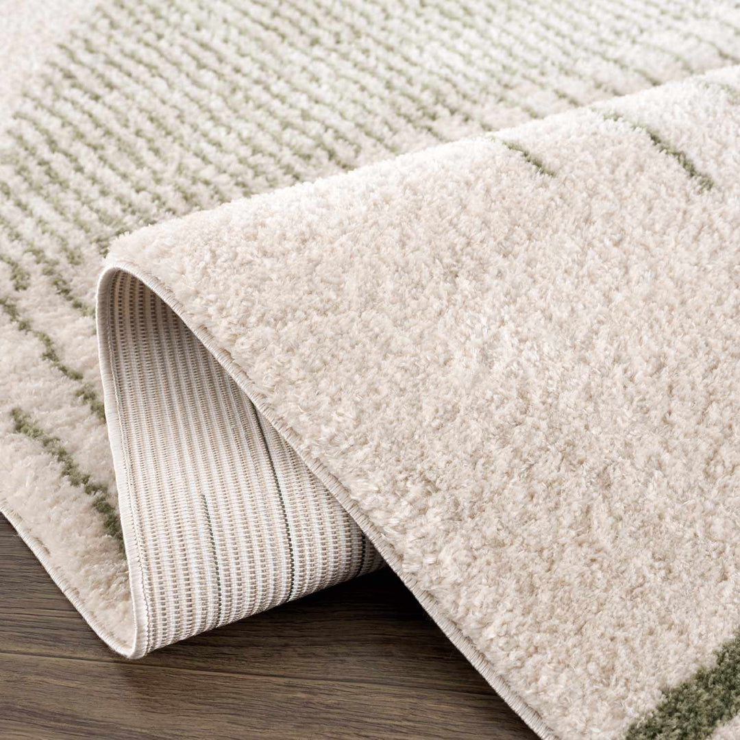 Apichu Contemporary Geometrical Beige And Green Washable Area Rug
