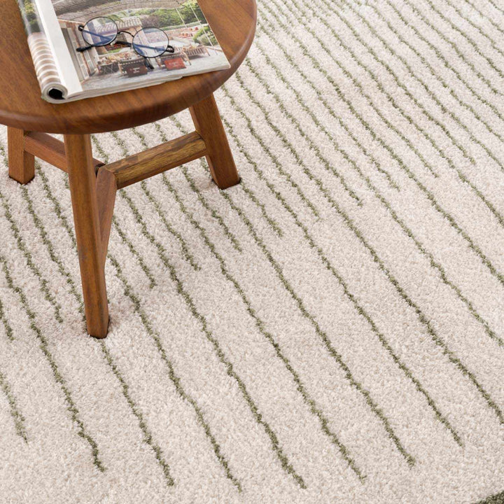 Apichu Contemporary Geometrical Beige And Green Washable Area Rug