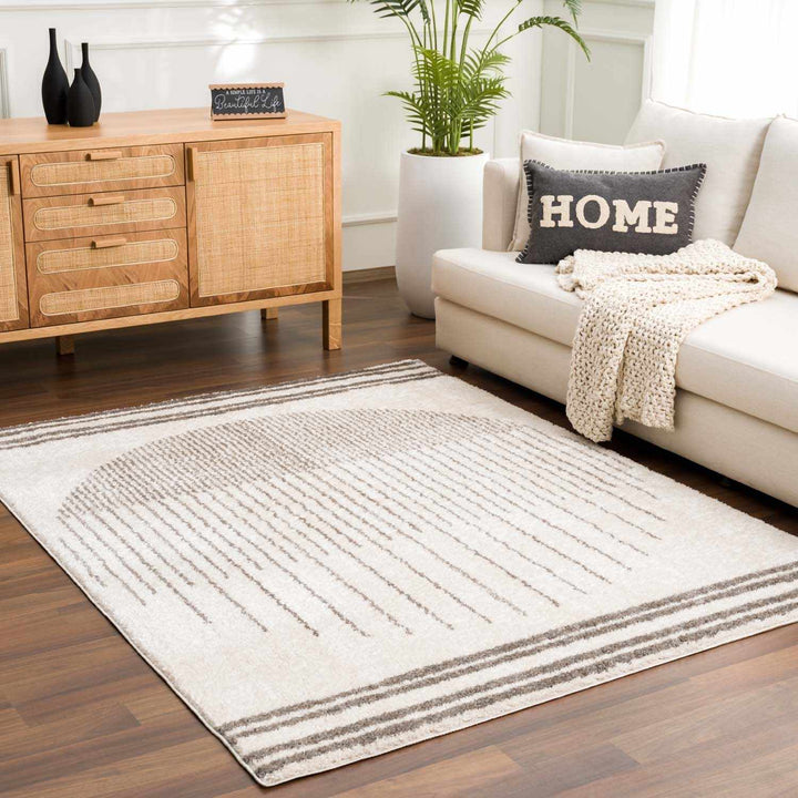 Apichu Contemporary Style Beige And Charcoal Washable Area Rug