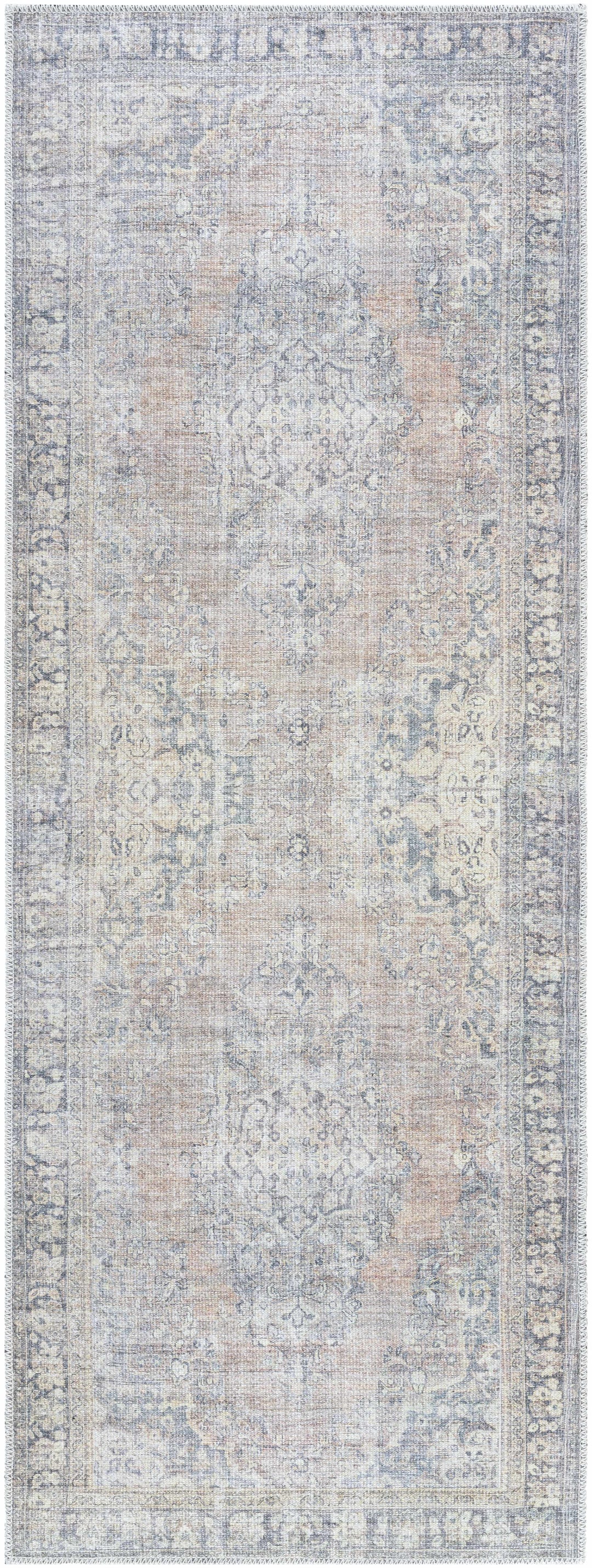 Yachi Traditional Blue And Brown Washable Area Rug