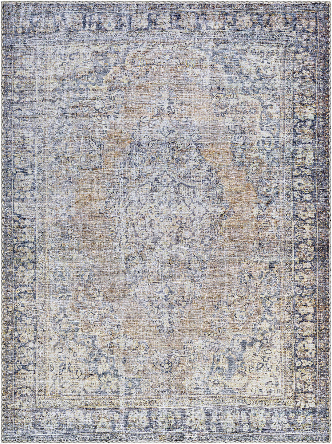 Yachi Traditional Blue And Brown Washable Area Rug