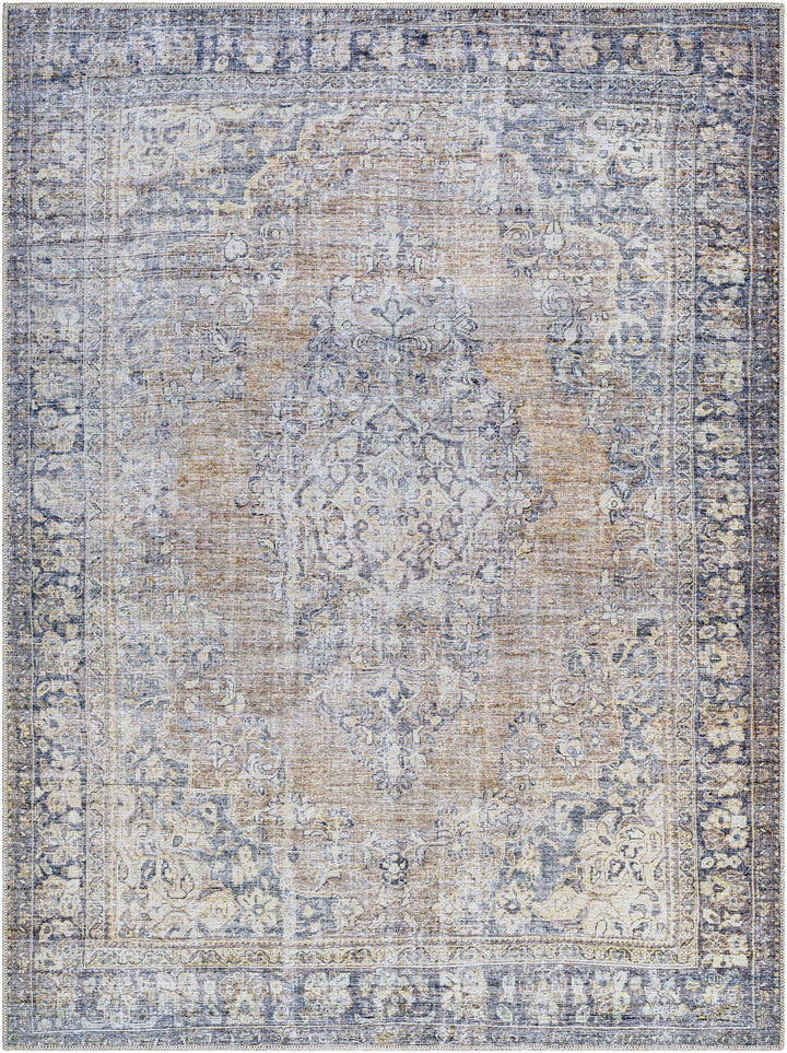 Yachi Traditional Blue And Brown Washable Area Rug