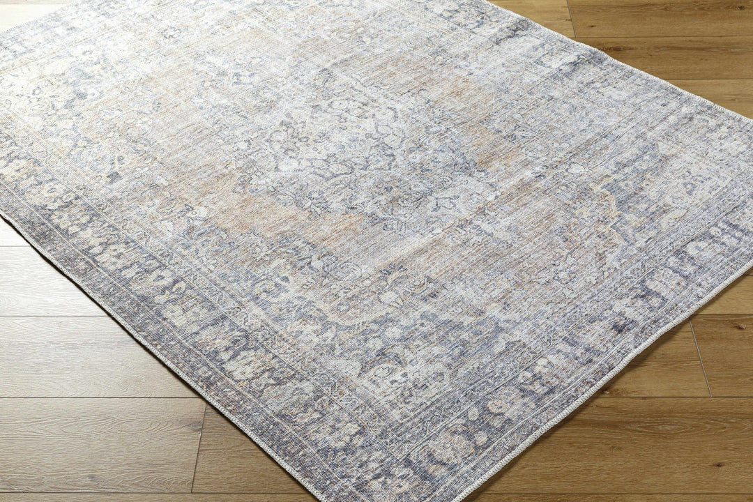 Yachi Traditional Blue And Brown Washable Area Rug