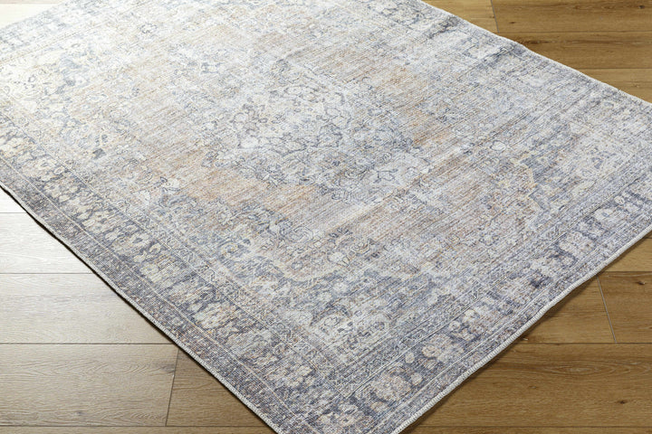 Yachi Traditional Blue And Brown Washable Area Rug