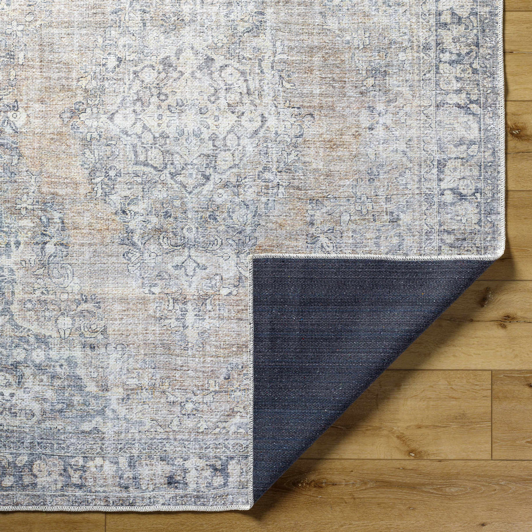 Yachi Traditional Blue And Brown Washable Area Rug