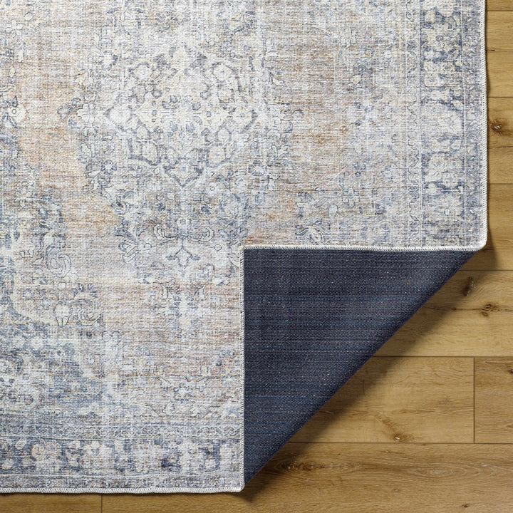 Yachi Traditional Blue And Brown Washable Area Rug