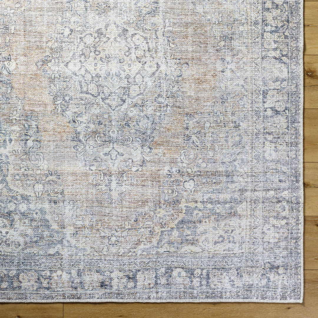 Yachi Traditional Blue And Brown Washable Area Rug