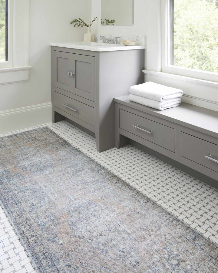 Yachi Traditional Blue And Brown Washable Area Rug