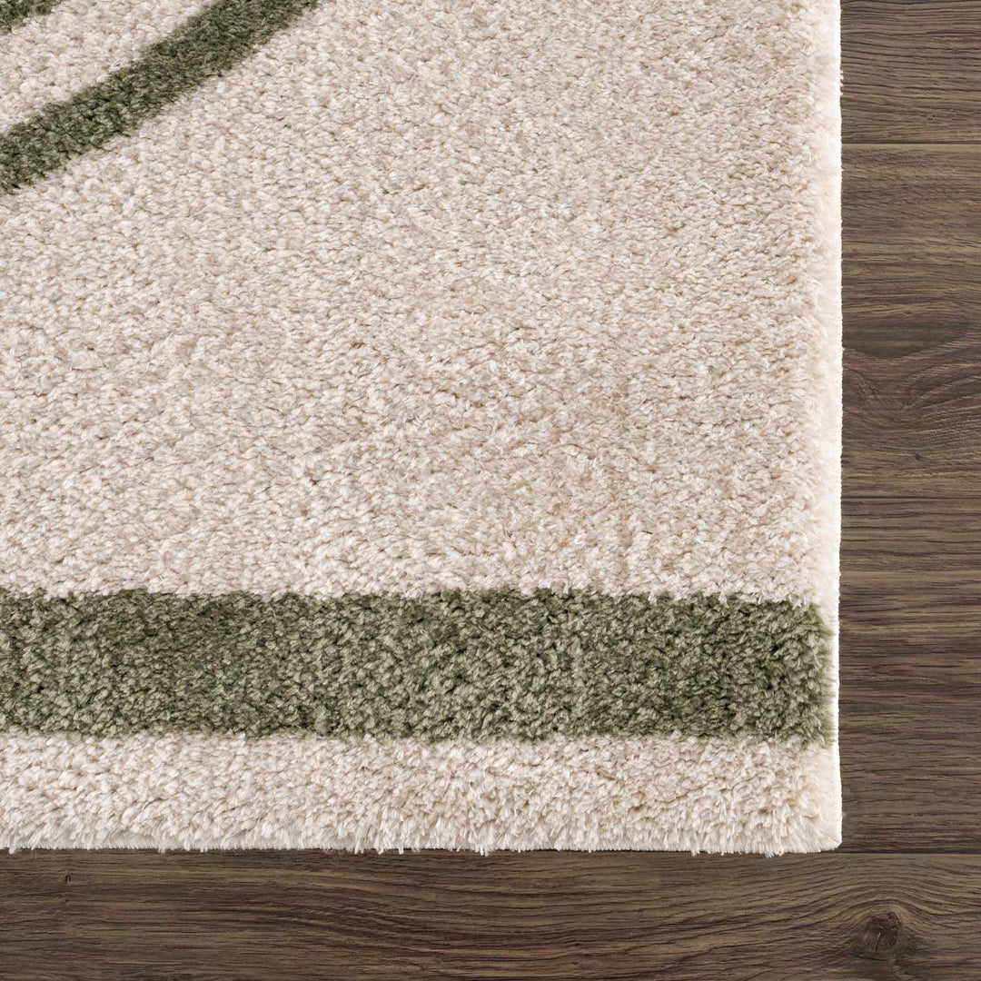 Yasuo Modern Geometrical Green And Beige Washable Area Rug