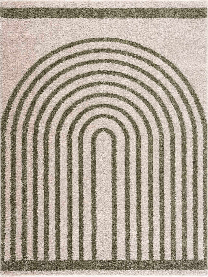 Yasuo Modern Geometrical Green And Beige Washable Area Rug