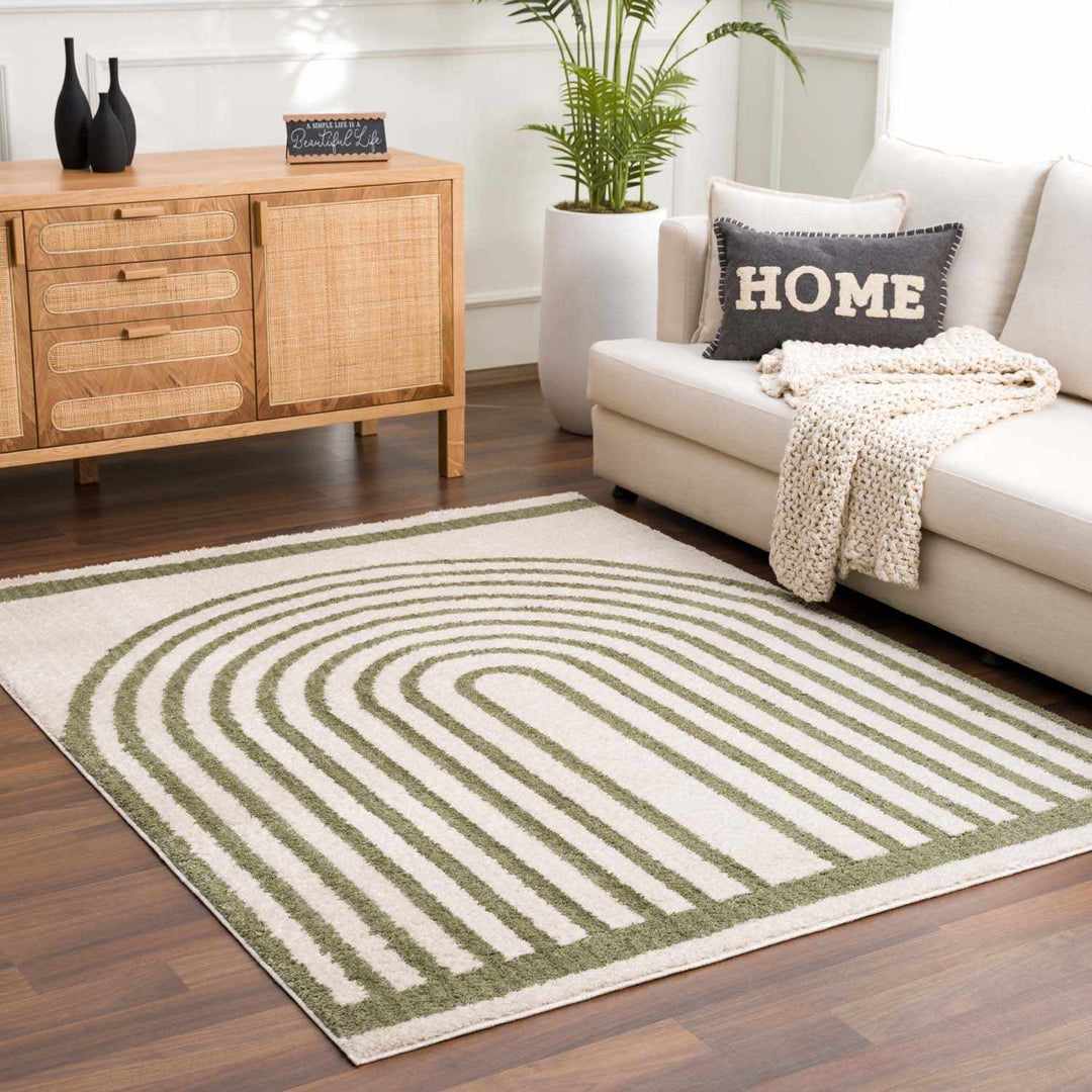 Yasuo Modern Geometrical Green And Beige Washable Area Rug