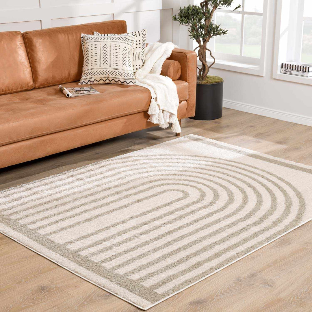 Yasuo Modern Geometrical Beige And Gray Washable Area Rug