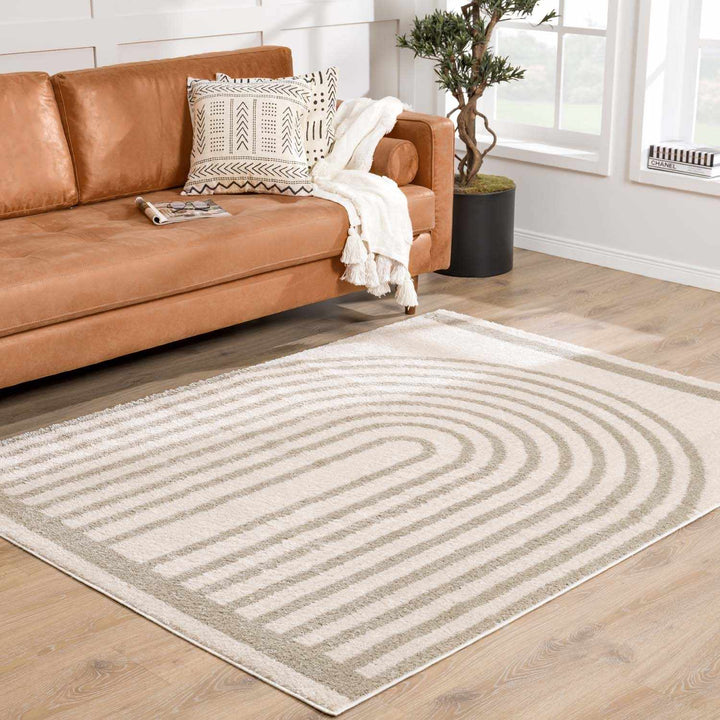 Yasuo Modern Geometrical Beige And Gray Washable Area Rug