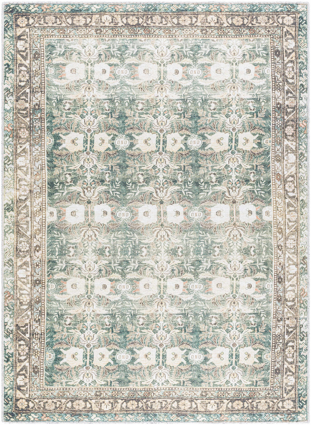 Acoose Traditional Green Vintage Washable Rug