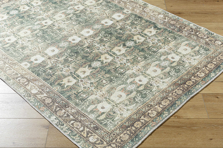 Acoose Traditional Green Vintage Washable Rug