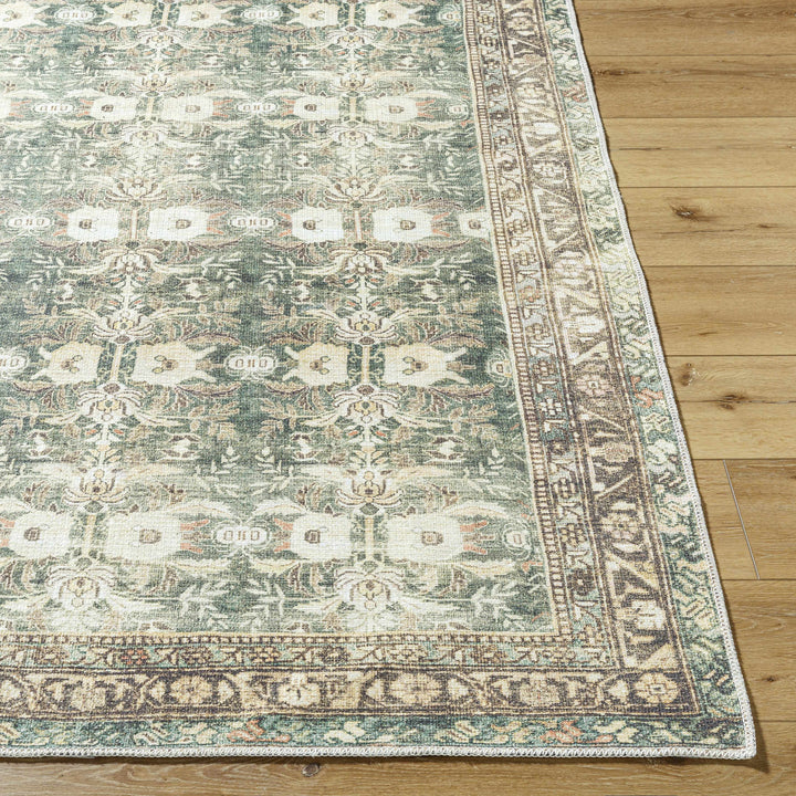 Acoose Traditional Green Vintage Washable Rug