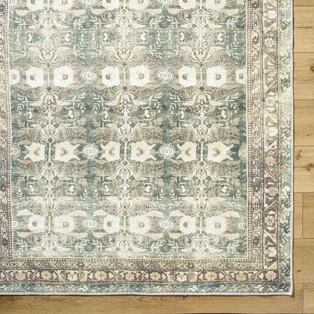 Acoose Traditional Green Vintage Washable Rug