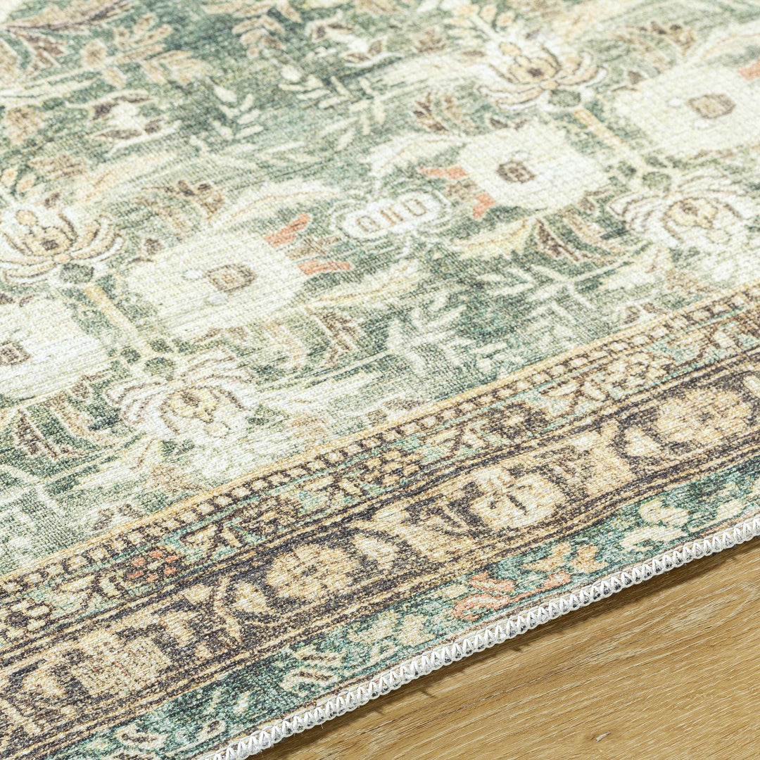 Acoose Traditional Green Vintage Washable Rug