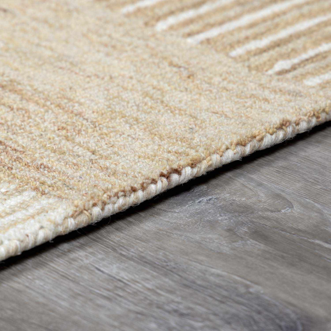 Yoyko Modern Stripe Pattern Ivory And Beige Hand Tufted Wool Area Rug