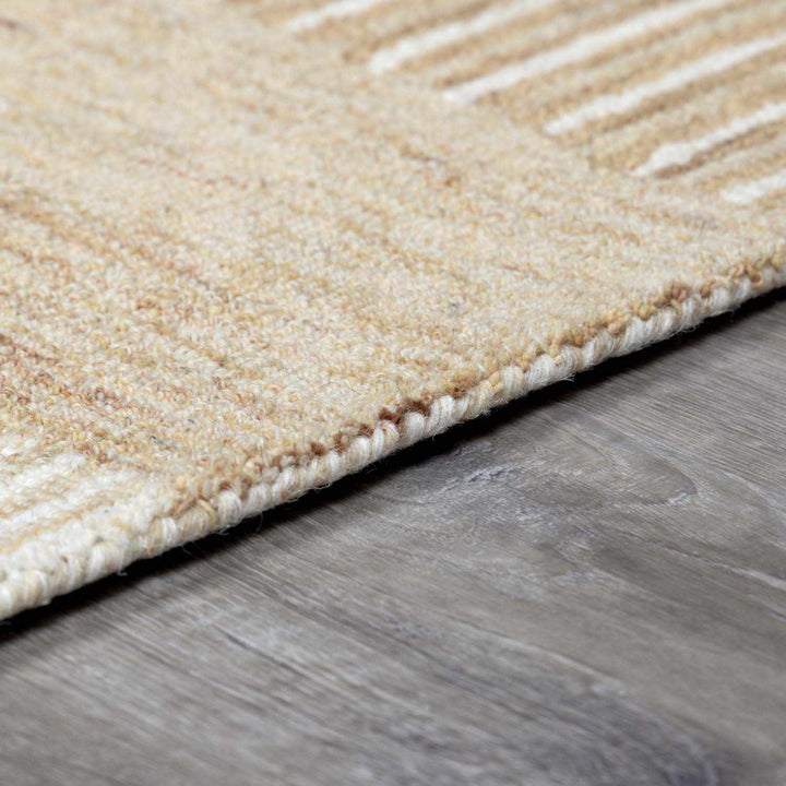 Yoyko Modern Stripe Pattern Ivory And Beige Hand Tufted Wool Area Rug