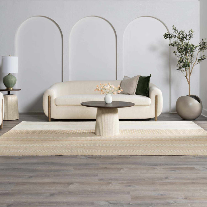 Yoyko Modern Stripe Pattern Ivory And Beige Hand Tufted Wool Area Rug