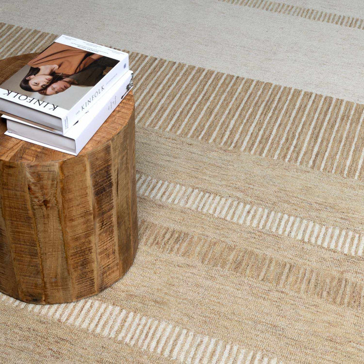 Yoyko Modern Stripe Pattern Ivory And Beige Hand Tufted Wool Area Rug