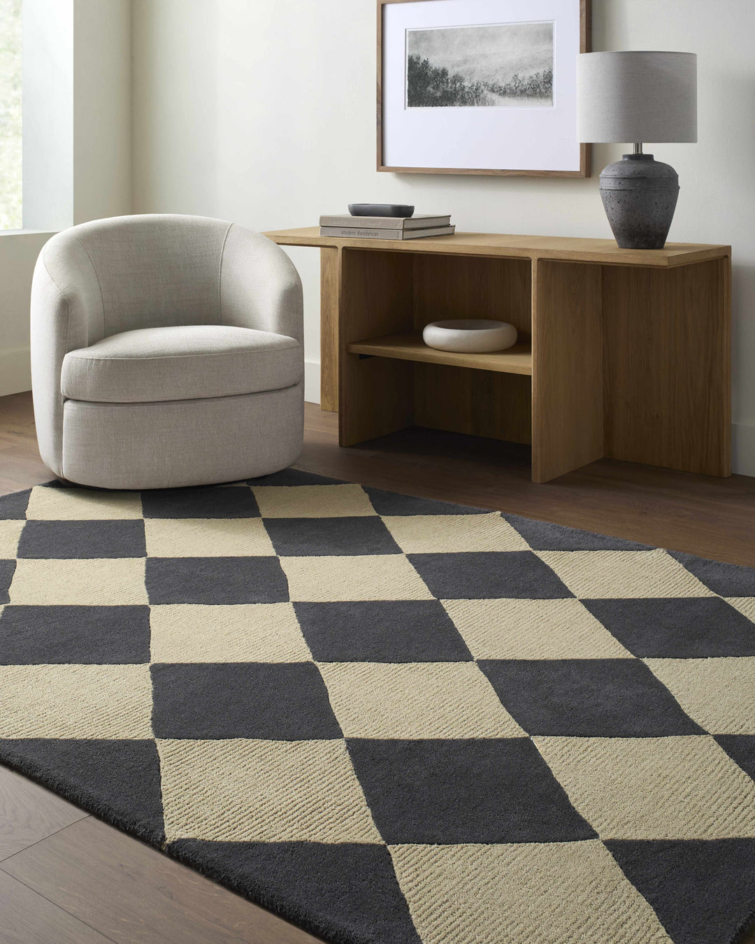 Aradia Modern Geometrical Tan And Charcoal Rug