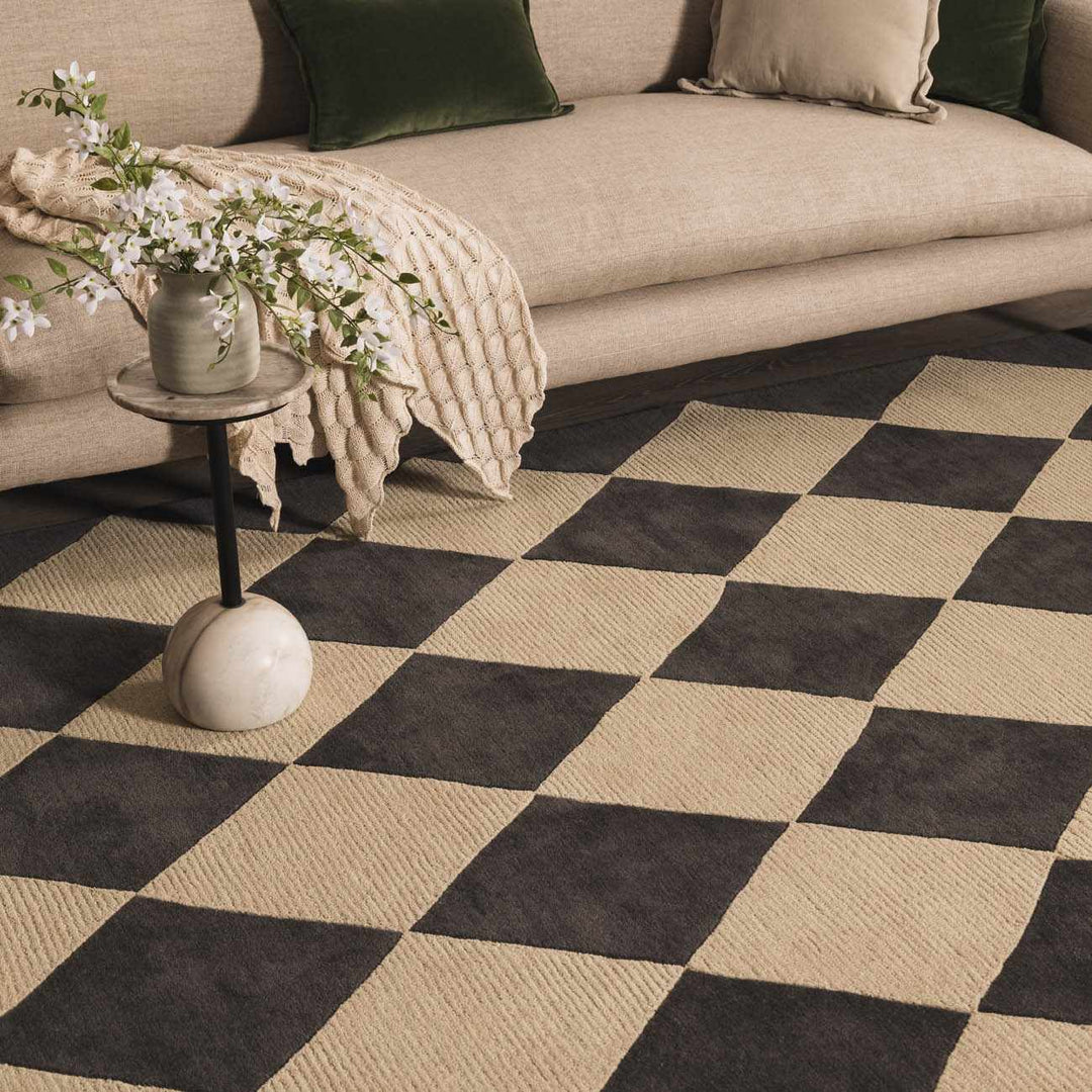 Aradia Modern Geometrical Tan And Charcoal Rug