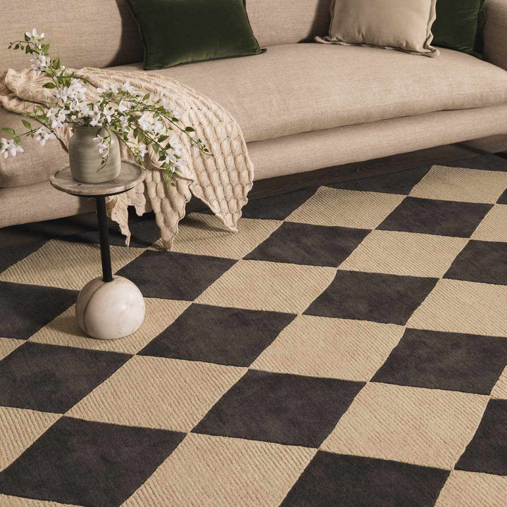 Aradia Modern Geometrical Tan And Charcoal Rug