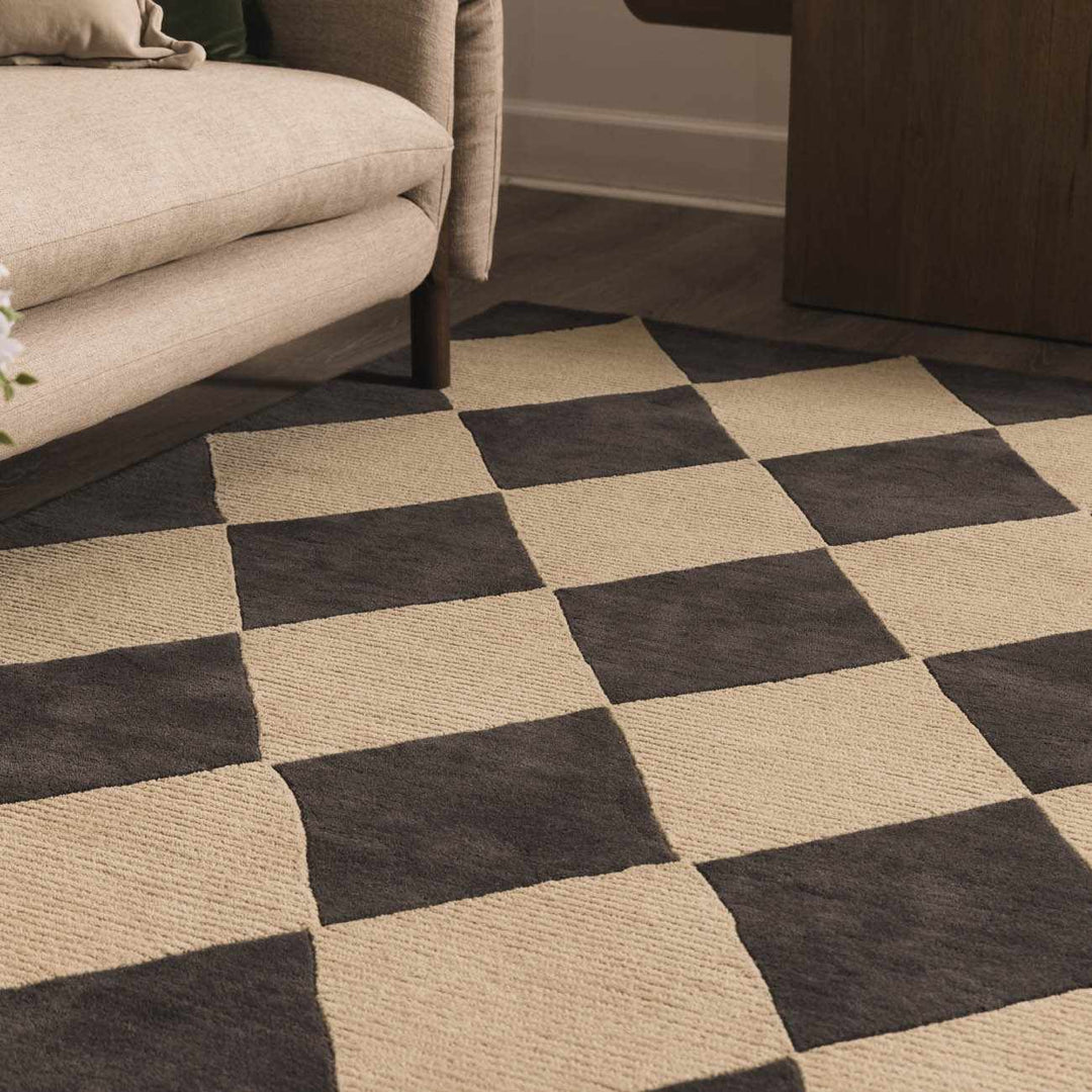 Aradia Modern Geometrical Tan And Charcoal Rug