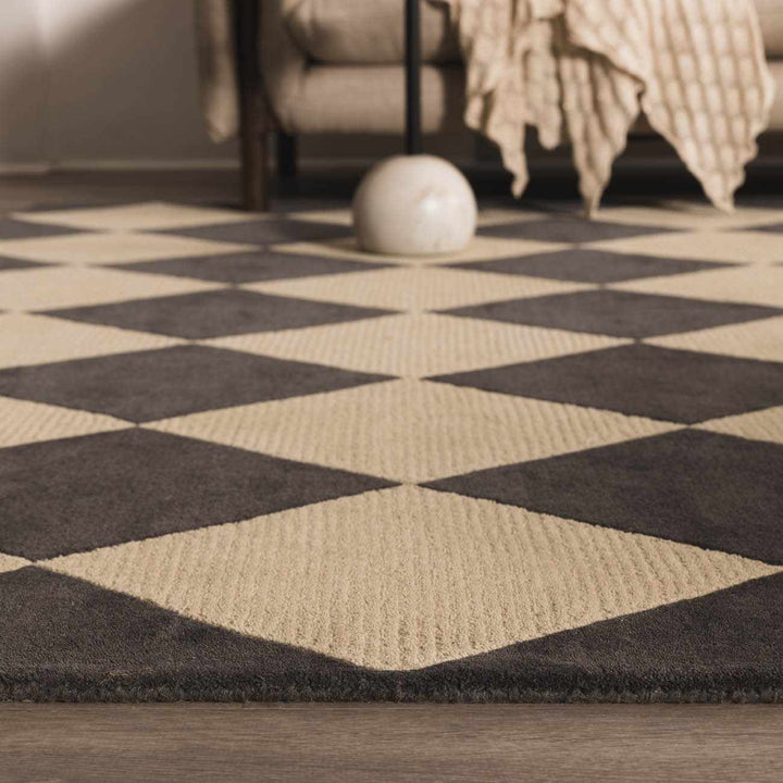 Aradia Modern Geometrical Tan And Charcoal Rug