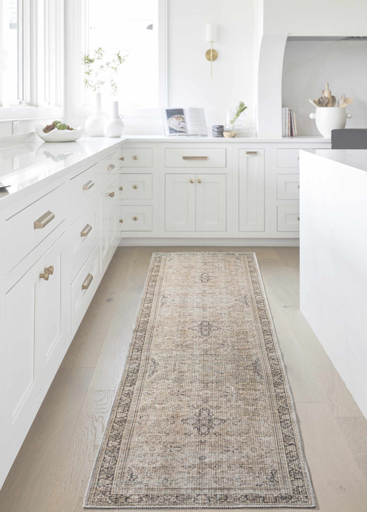 Zeger Traditional Charcoal And Beige Washable Area Rug