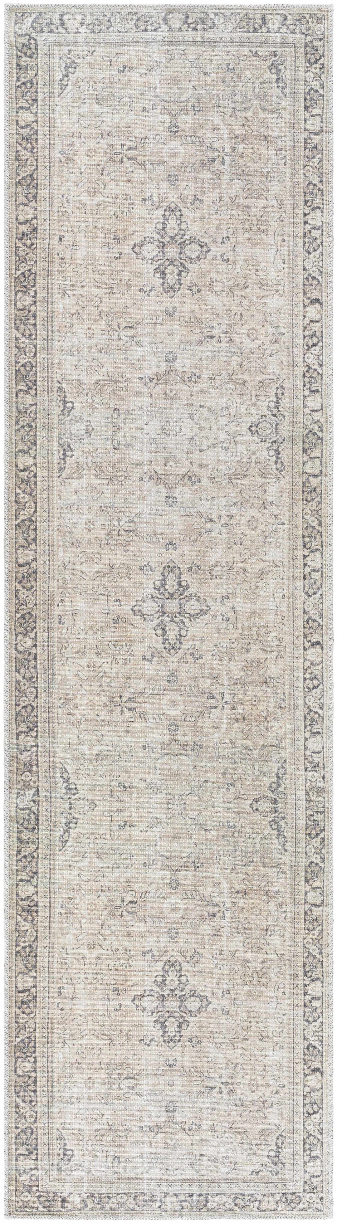 Zeger Traditional Charcoal And Beige Washable Area Rug