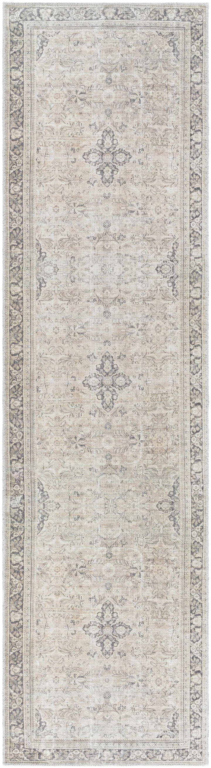 Zeger Traditional Charcoal And Beige Washable Area Rug